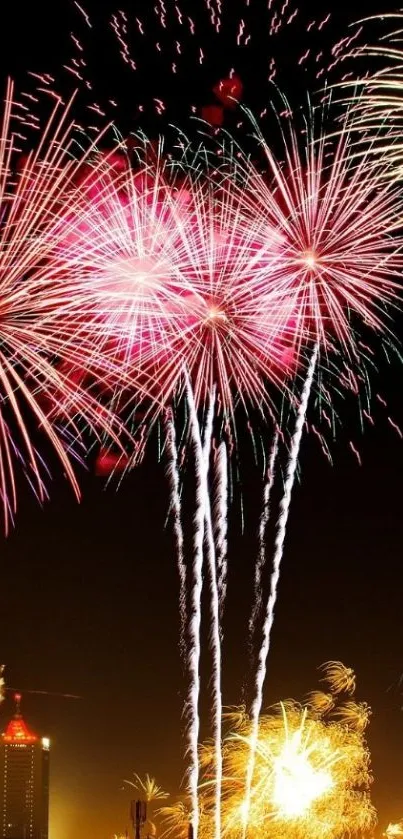 Vibrant fireworks display lighting up the night sky.