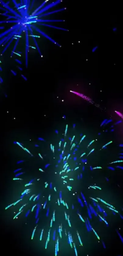 Vibrant fireworks display on a dark night sky background.