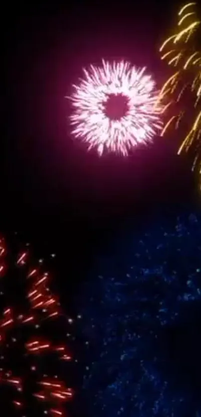 Colorful fireworks lighting up a black night sky wallpaper.