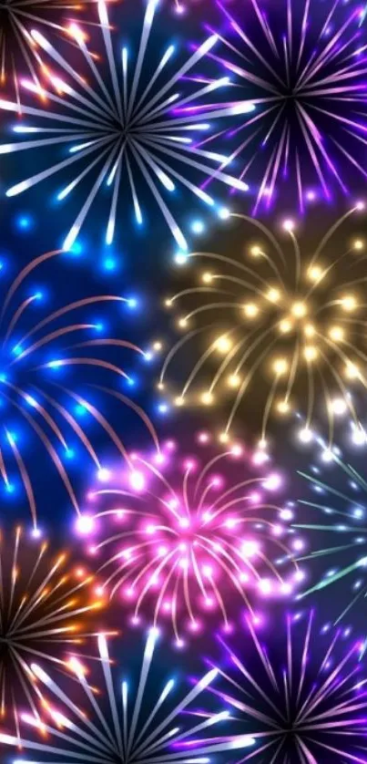 Colorful fireworks display on mobile wallpaper.