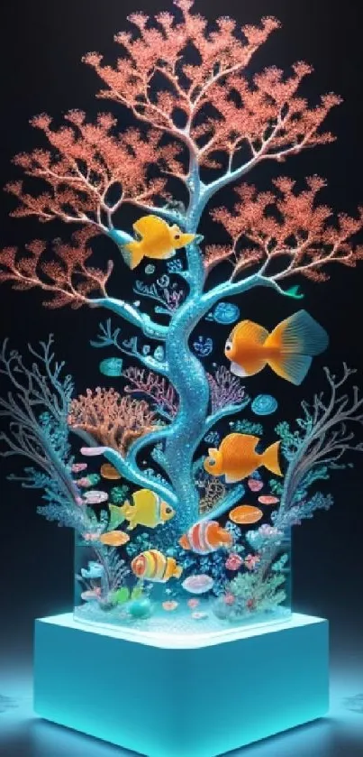 Colorful fish and coral mobile wallpaper art.