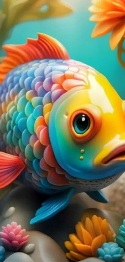 Colorful fish with vibrant scales in underwater art.