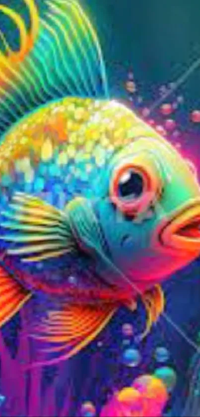 Vibrant digital fish art wallpaper with colorful underwater design.