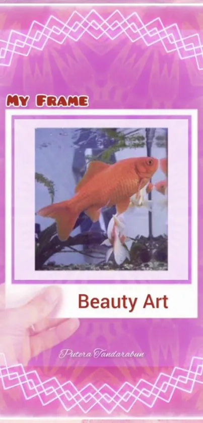 Pink framed fish art wallpaper with vibrant aquatic scene.