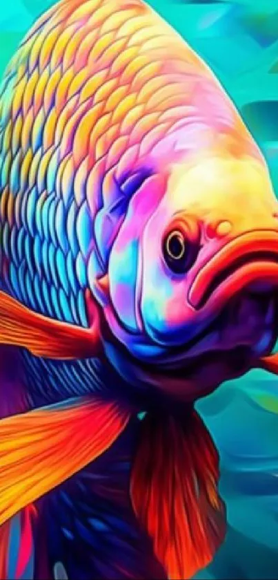 Vibrant artistic fish with colorful scales swimming energetically.