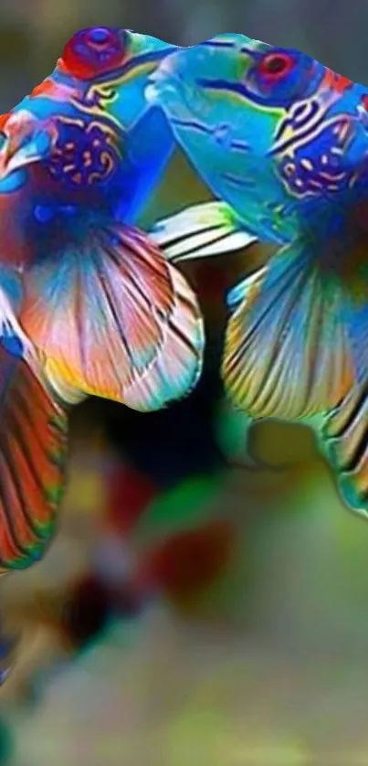 Colorful mandarin fish in vibrant hues on a mobile wallpaper.