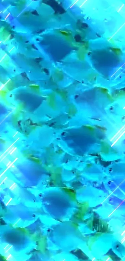 Vibrant blue background with fish swimming.