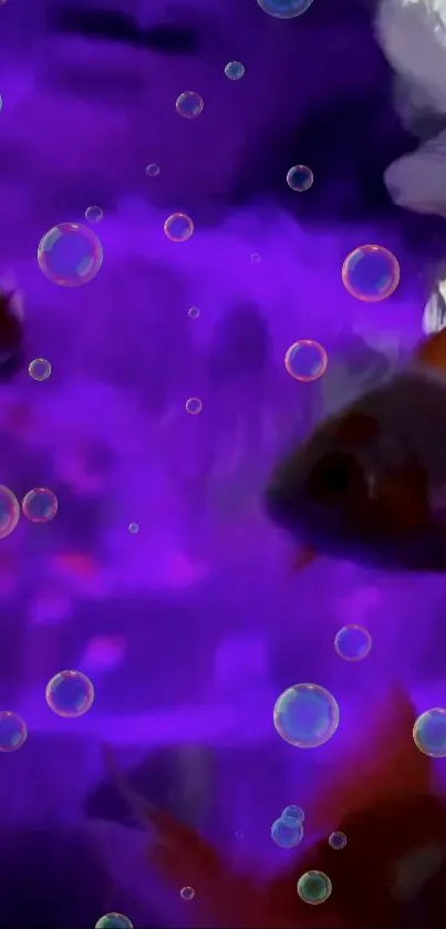 Purple fish wallpaper with dynamic bubbles and aquatic theme.