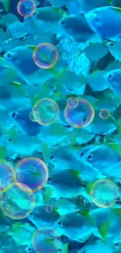 Blue fish with bubbles wallpaper, vibrant ocean theme.