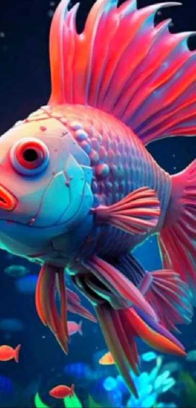 Vibrant digital art fish with vivid hues in an ocean setting.