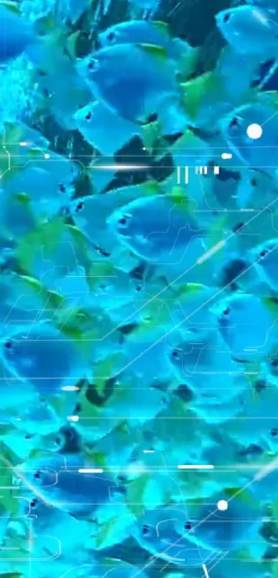 Vibrant turquoise fish digital wallpaper with abstract patterns.