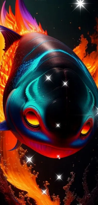 Fantasy fish with vibrant colors and dynamic fire elements.