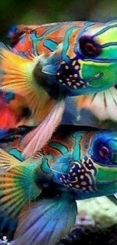 Two vibrantly colored mandarin fish in a captivating underwater scene.