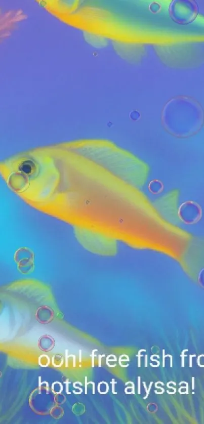 Colorful fish swimming in vibrant blue underwater scene.