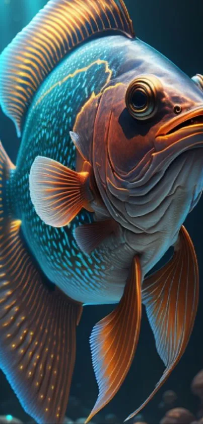 Vibrant fish with detailed fins in underwater scene.