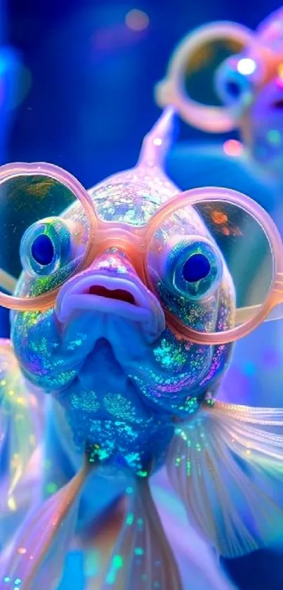 Vibrant fish with glasses in neon colors.