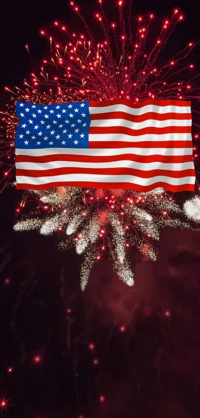 American flag with fireworks in vibrant night sky wallpaper.