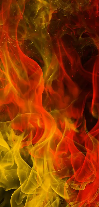 Vibrant red and yellow flames design for phone wallpaper.