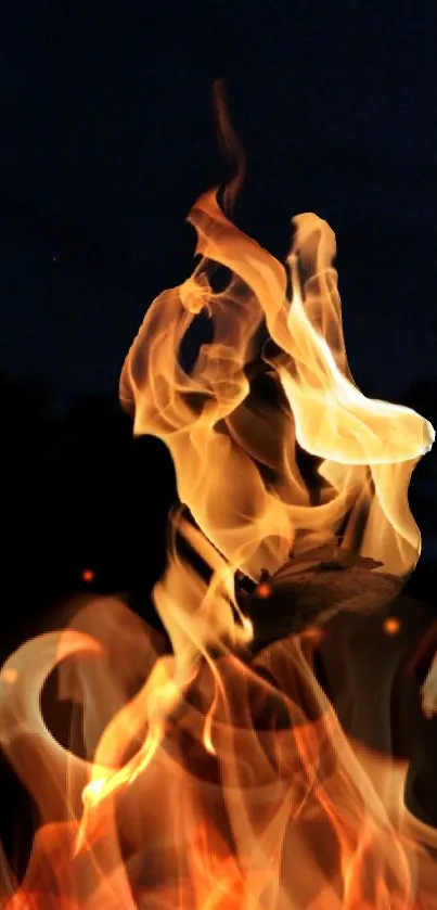 Dynamic fiery flames on a dark background for mobile wallpaper.