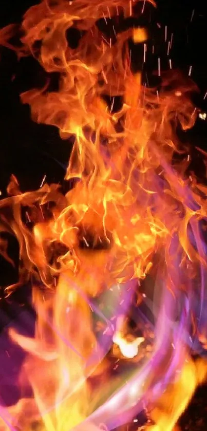 Vibrant orange and purple flames wallpaper for mobile devices.