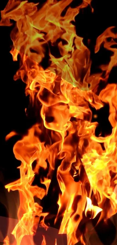 Fiery flames wallpaper for mobile screen with vibrant orange hues.