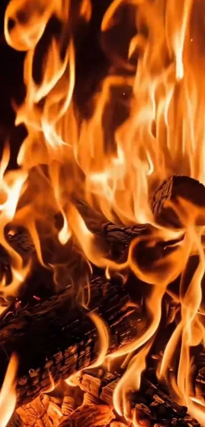 Vibrant flames and glowing embers in a mobile wallpaper.