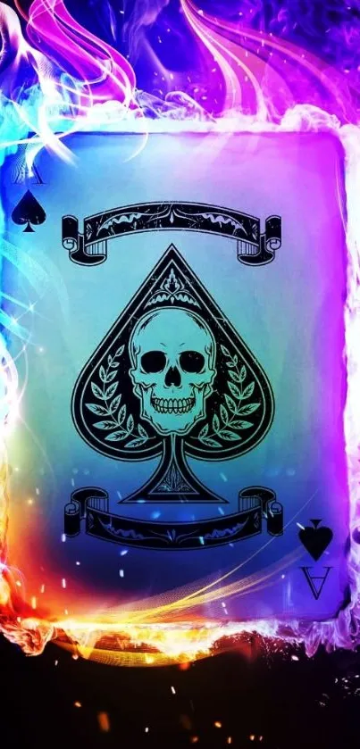 Colorful ace of spades with flames wallpaper design.