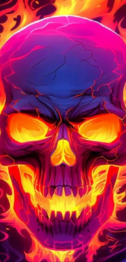 Fiery skull with vibrant flames in digital art.