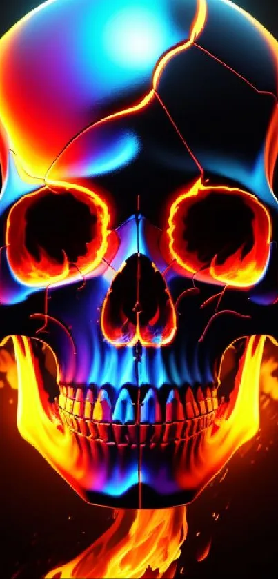 Vibrant, fiery skull with glowing flames mobile wallpaper.