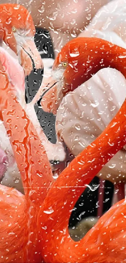 Vibrant flamingos forming a heart shape, perfect for mobile wallpaper.