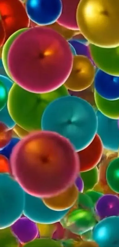 Vibrant balloons floating in colorful background.