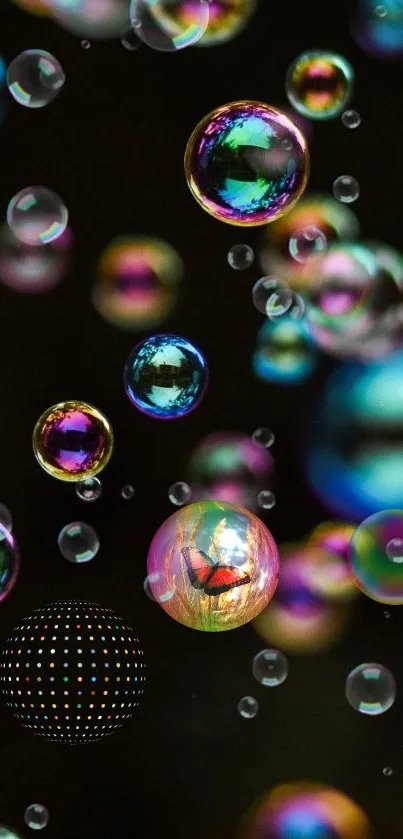 Vibrant floating bubbles on a dark backdrop