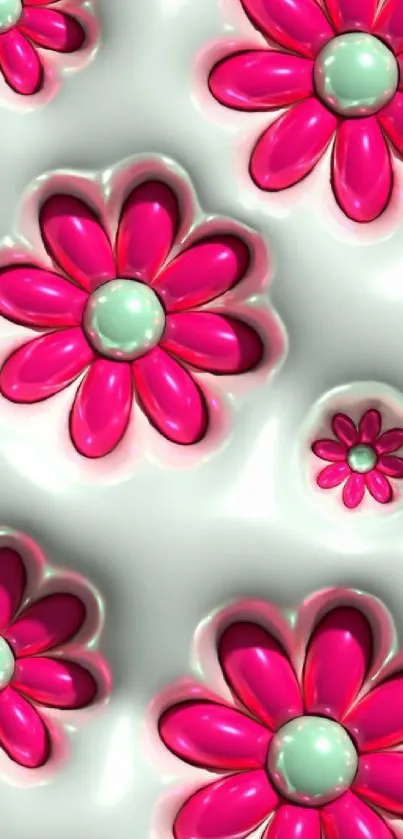 3D pink flower wallpaper on white background.