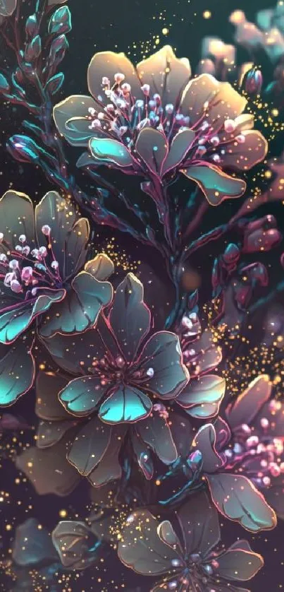 Artistic abstract floral wallpaper with vibrant colors.