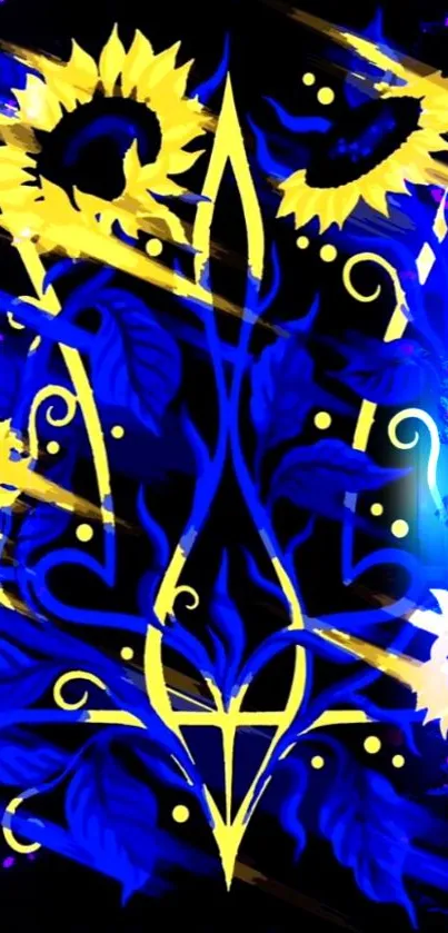 Vibrant blue and yellow floral abstract art mobile wallpaper.