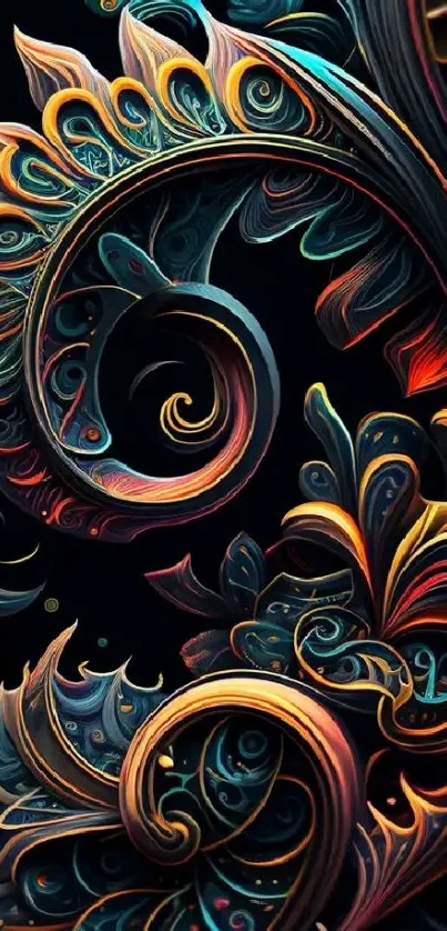 Intricate floral abstract wallpaper with vibrant colors.