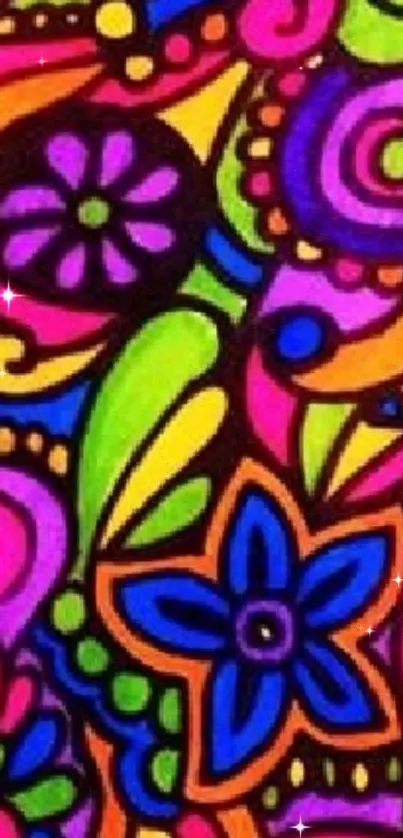 Vibrant abstract floral art with bold colors and intricate patterns.