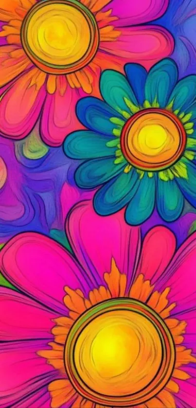 Vibrant abstract floral artwork with vivid colors and bold patterns.