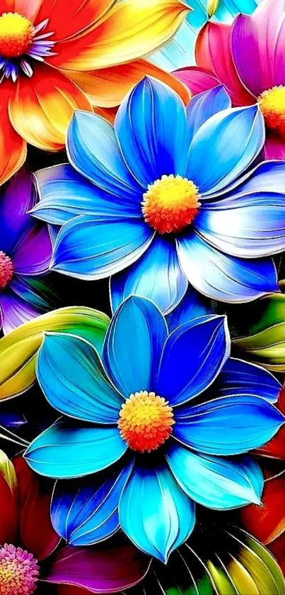 Vibrant abstract floral design with colorful petals.