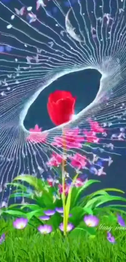 Vibrant floral abstract art with petals.