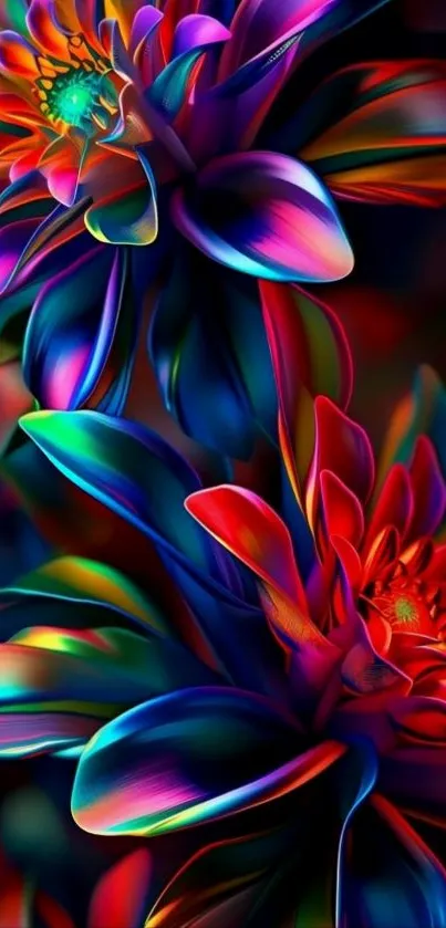 Vibrant abstract floral wallpaper in radiant colors.