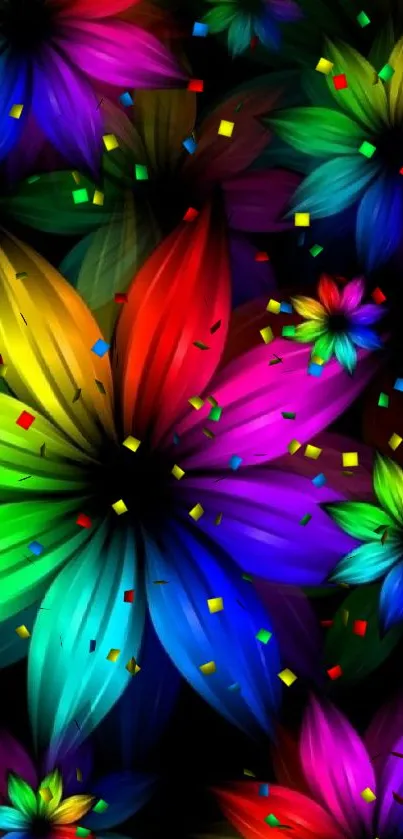 Vibrant rainbow floral abstract mobile wallpaper.