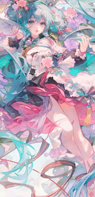 Floral-themed anime girl with vibrant colors and flowers.