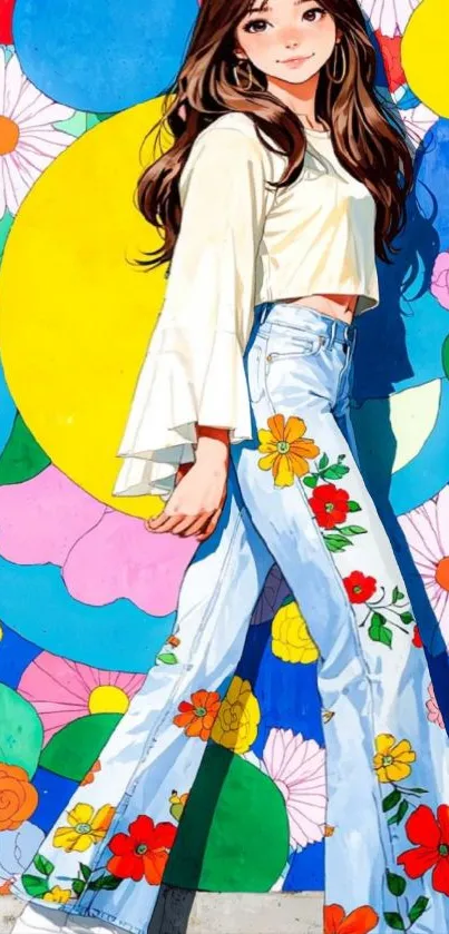 Colorful anime art with floral designs.
