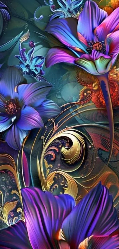 Vibrant floral art design with colorful blossoms.