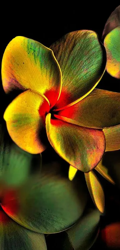 Vibrant yellow-green flowers on dark background, artistic mobile wallpaper.