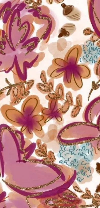 Vibrant floral wallpaper with pink and orange flowers, perfect for mobile screens.