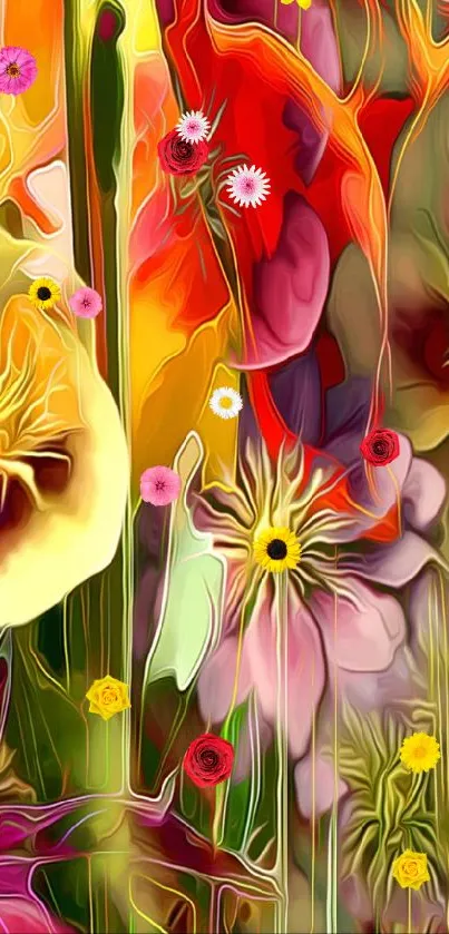 Vibrant abstract floral art wallpaper with colorful flowers.