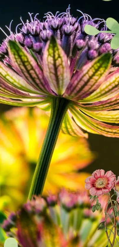 Vibrant floral wallpaper with colorful and intricate flower design.