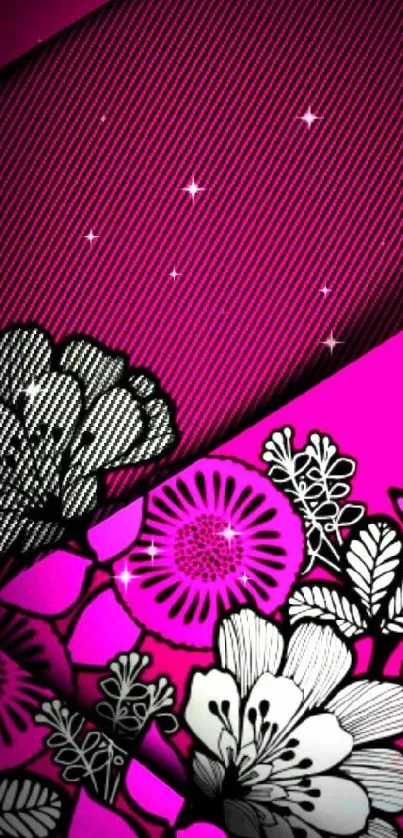 Vibrant pink and black floral mobile wallpaper.